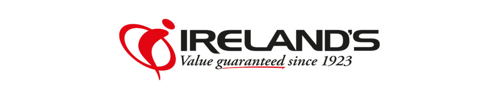 Ireland's logo with a red abstract figure and the text 'IRELAND'S Value guaranteed since 1923' appearing in black script and a red underline.
